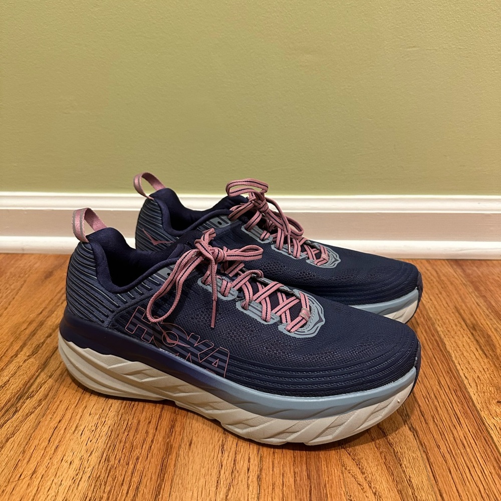 Hoka Blue and Pink Athletic Shoes with Cushioned Soles